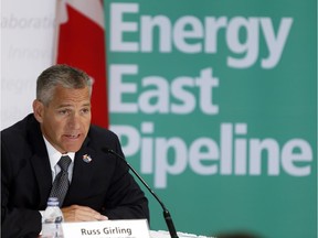 TransCanada CEO Russ Girling in 2013 announcing the company is moving forward with Energy East Pipeline project at a news conference in Calgary. The company announced its cancellation Thursday.