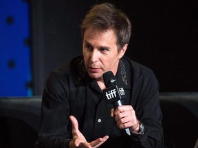 Actor Sam Rockwell speaks during a press conference at the Toronto International Film Festival for the movie &ampquot;Three Billboards Outside of Ebbing, Missouri&ampquot; on Monday, September 11, 2017. THE CANADIAN PRESS/Chris Donovan