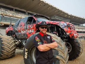 Monster Jam Driver Cam McQueen stands in front of his Monster Truck, Northern Nightmare, on the Calgary Stampede  Grandstand track September 8th, 2017.
