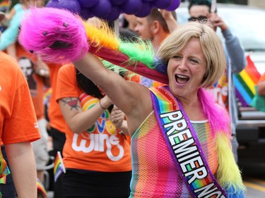 Alberta Premier Rachel Notley leads the Calgary Pride Parade on Sunday September 3, 2017.