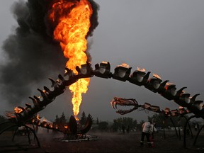 Serpent Mother shows its flames at the launch of Beakerhead at Fort Calgary Wednesday.