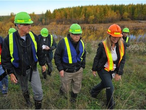 Hollywood film director James Cameron tours an area on the Syncrude oil sands mine called Bill's Lake, reclaimed in the 1990s.