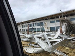 Debris lays scattered at St. Maarten's Princess Juliana International Airport in this undated handout photo. A group of Canadian medical students is urging the federal government to do more to help Canadian citizens trapped in St. Maarten after hurricane Irma pummelled the island nation.