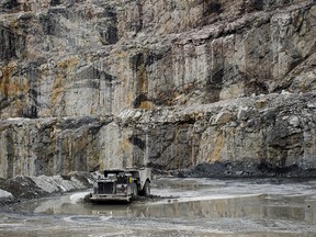 A truck transports Kimberlite ore at the Diavik Diamond Mine, owned by Rio Tinto and Dominion Diamond, in the North Slave Region of the Northwest Territories.