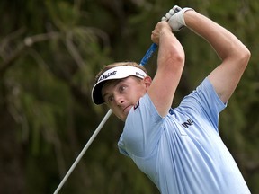 Jared du Toit of Calgary tees off the 18th hole at Highland Country Club during the Freedom 55 Financial Championship in London, Ont., this week. Derek Ruttan/Postmedia Network