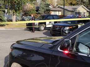 Calgary police investigate a stabbing on 99 Ave SE on Sept. 30, 2017.