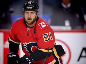 Calgary Flames Tanner Glass during NHL pre-season hockey at the Scotiabank Saddledome in Calgary on Friday, September 22, 2017. Al Charest/Postmedia