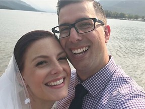 Wedding photo of Rod and Tracy Leland who were married just before being evacuated from Waterton Lakes National Park.