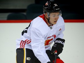 Calgary Flames forward Curtis Lazar looks on during NHL training camp at Scotiabank Saddledome in Calgary on Saturday, September 16, 2017. Al Charest/Postmedia