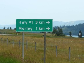 A road sign on the 1A highway near the town of Morley, Alberta, west of Calgary is shown on Wednesday July 12, 2017. Jim Wells/Postmedia