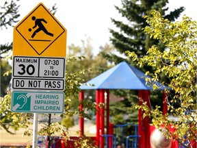 Calgary's move to harmonized lower-speed school and playground zones has resulted in reduced speeds and fewer collisions, says a new report on Saturday September 16, 2017. Darren Makowichuk/Postmedia

Postmedia Calgary
Darren Makowichuk, DARREN MAKOWICHUK/Postmedia