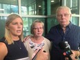 Katie Pollitt (Chris's sister) and parents Hillary and Stuart speak to the media outside Court of Queen's Bench.