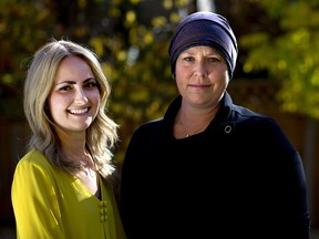 Judit Saunders, 32, left, and Michelle Lister, 46, both have Stage IV metastatic breast cancer and are walking in the CIBC Run For The Cure on Sunday.