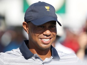 Tiger Woods on Wednesday at the Presidents Cup at Liberty National Golf Club on September 27, 2017 in Jersey City, New Jersey.