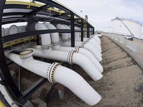Pipes are seen at the Trans Mountain facility in Edmonton on Thursday, April 6, 2017.