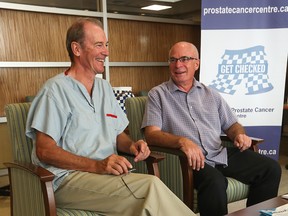 Dr. Bryan Donnelly, left, urologist and co-founder of Calgary’s Prostate Cancer Centre, chats with prostate cancer survivor John Radermacher.