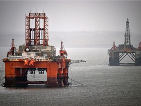 The West Phoenix rig stands amongst other rigs which have been left in the Cromarty Firth on February 2, 2016 in Invergordon, Scotland. Rig platforms are being stacked up in the Cromarty Firth as oil prices continue to decline having a major impact on the UK's North Sea oil industry leaving thousands of people out of work.  (Photo by Jeff J Mitchell/Getty Images)
Jeff J Mitchell, Getty Images