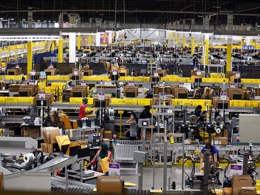 Inside the Amazon fulfillment centre in Brampton, Ont. Amazon runs six distribution centres across Canada, four in the Toronto area.