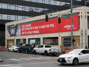 The Amazon Calgary banner in downtown Seattle.