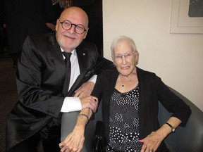 Cal1014  McPhee 2 The man of the night, Bob McPhee and his proud mom Iona McPhee at the SRO Bob McPhee Grand Salute held Oct 3 at the Jack Singer Concert Hall.  The celebration was the perfect birthday present for Iona who turned 90 years young Oct 7.
Bill Brooks, Bill Brooks