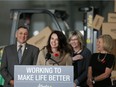 From left, Rocky County Reeve Greg Boehlke, Ashley Robinson, senior manager of public relations with Amazon Operations, speaks at the ground-breaking ceremony for a new Amazon fulfilment centre near Cross Iron Mills in Balzac, with Infrastructure Minister Sandra Jansen and Premier Rachel Notley on Thursday October 26, 2017.