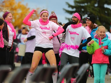 CIBC Run for the Cure participants warm up for this year's event at South Centre in Calgary on October 1, 2017. Over 5000 took part in this year's run.