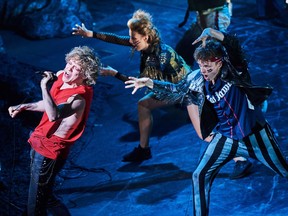 Andrew Polec as Strat, Phoebe Hart as Bessamey and Isaac Edwards as Denym (left to right) star in "Bat Out of Hell - The Musical." Canadian audiences will be introduced to the smash musical following a sold-out run in Manchester and a stint at London's Coliseum Theatre which opened in June. THE CANADIAN PRESS/HO-Specular