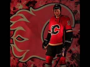 Calgary Flames Curtis Lazar during player introductions before facing the Winnipeg Jets in the teams home opener in NHL hockey at the Scotiabank Saddledome in Calgary on Saturday, October 7, 2017. Al Charest/Postmedia