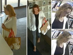 Police are looking for a woman suspected of stealing driver's licences, credit cards and debit cards from three Calgary yoga studios.