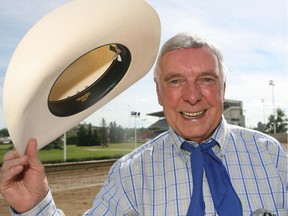 The voice of the Calgary  Stampede chuckwagon races Joe Carbury waves goodbye in 2008 as he finished his long career.