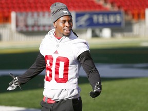 Calgary Stampeders Marken Michel during the walkthrough for Friday's game against the Saskatchewan Roughriders at McMahon stadium in Calgary on Thursday, Oct. 19, 2017.