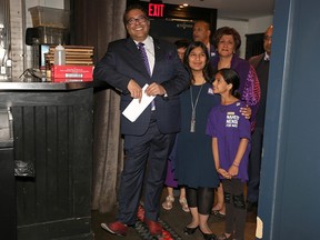 Naheed Nenshi speaks to his supporters at the National in Calgary early Tuesday morning.