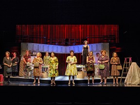 Gabrielle Jones (centre), and the cast of Theatre Calgary's Sisters: The Belles Soeurs Musical.