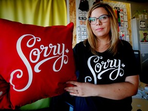 Shauna Hartsook, the brand director and co-founder of Fairgoods, a Calgary startup, that feels that Indigo/Chapters rip-off of their hand-lettered the word "Sorry" artwork. Al Charest/Postmedia