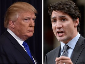 Canadian Prime Minister Justin Trudeau, right, meets President Donald Trump on Wednesday.