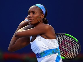 Venus Williams plays a match against Elina Svitolina of Ukraine at the Rogers Cup on Aug. 10, 2017 in Toronto.