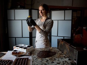Jolene Kolk, owner of Old Coal, makes chocolates in her kitchen at Kayben farms near Okotoks.