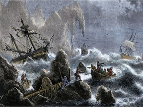 A 19th century reimagining of the wreck on Bering Island, which is the subject of Stephen Bown's new book Island of the Blue Foxes. Courtesy, Douglas & McIntyre.