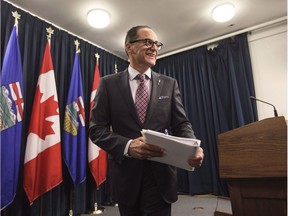 Alberta Finance Minister Joe Ceci leaves after speaking about the Government of Alberta's 2016-17 year-end financial results, in this June 2017 file photo.