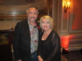 Pictured at the 2017 Bob Edwards Award Gala held Nov. 2 at the Fairmont Palliser are past honouree and emcee this night W. Brett Wilson with 2017 honouree, multiple JUNO Award winner and author of three books, Jann Arden.