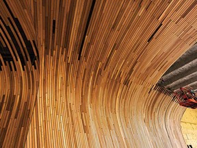 This red-cedar archway  will soon frame the entrance of the Central Library and serve as an inviting thoroughfare connecting downtown with the East Village