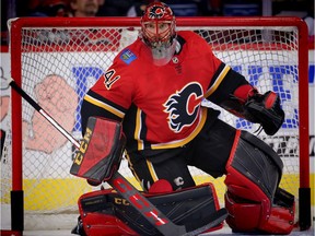 Flames Coyotes NHL pre-season Calgary Flames goaltender Mike Smith during NHL pre-season hockey at the Scotiabank Saddledome in Calgary on Friday, September 22, 2017. Al Charest/Postmedia Postmedia Calgary Al Charest/Postmedia