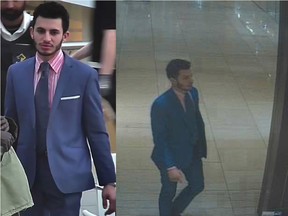 Calgary police released these surveillance images of a man suspected of stealing an expensive watch from a downtown jewelry store.