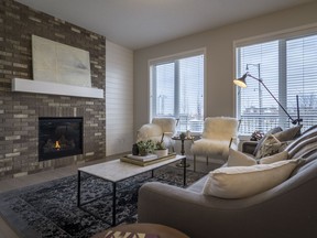 The great room in the Jackson show home by Homes by Dream in Montrose, High River.