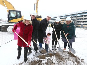 Alberta Premier Rachel Notley, left, joins dignitaries during the ground-breaking ceremony for the new Calgary Cancer Centre on Friday, Nov. 3, 2017.