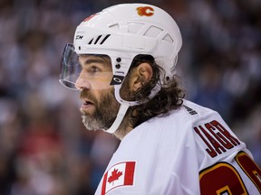 Calgary Flames' Jaromir Jagr skates against the Vancouver Canucks on Saturday, October 14, 2017.