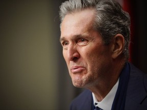 Manitoba Premier Brian Pallister speaks to media at an embargoed press conference before the provincial throne speech at the Manitoba Legislature in Winnipeg, Tuesday, November 21, 2017. THE CANADIAN PRESS/John Woods