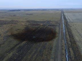 Now there's an oilpatch. This aerial photo shows spills from TransCanada Corp.'s Keystone pipeline, Friday, Nov. 17, 2017, that leaked an estimated 210,000 gallons of oil onto agricultural land in northeastern South Dakota, near Amherst, S.D.