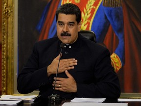 Venezuelan President Nicolas Maduro  during a press conference with international media correspondents at the Miraflores Presidential Palace in Caracas in October 2017.