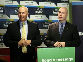 Mark Taylor, right, pictured here in 2015 with Greg Clark, former leader of the Alberta Party. Taylor is the new executive director of the party.